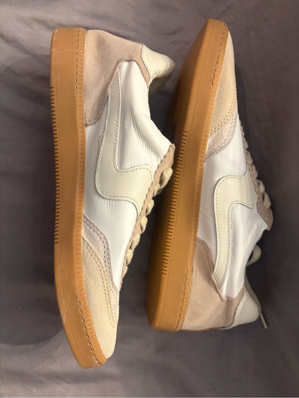 Dolce Vita Zina White Taupe Leather Suede Gum Sole Sneakers Women’s Size 9
